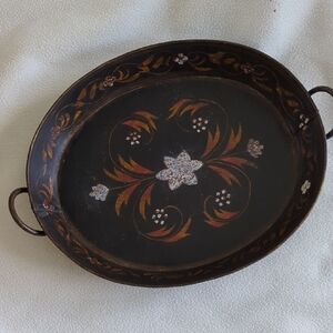 Toleware Painted Metal Tray With Handles.